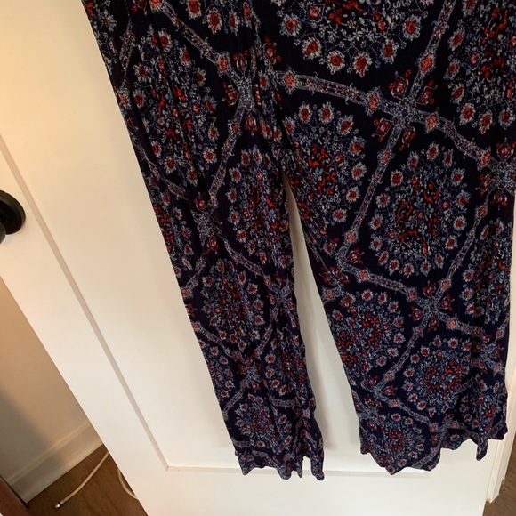 Navy patterned wide leg jumpsuit - Picture 2 of 6